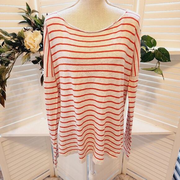VINCE RED/ORANGE COTTON STRIPE TOP SIZE LARGE - Picture 1 of 6